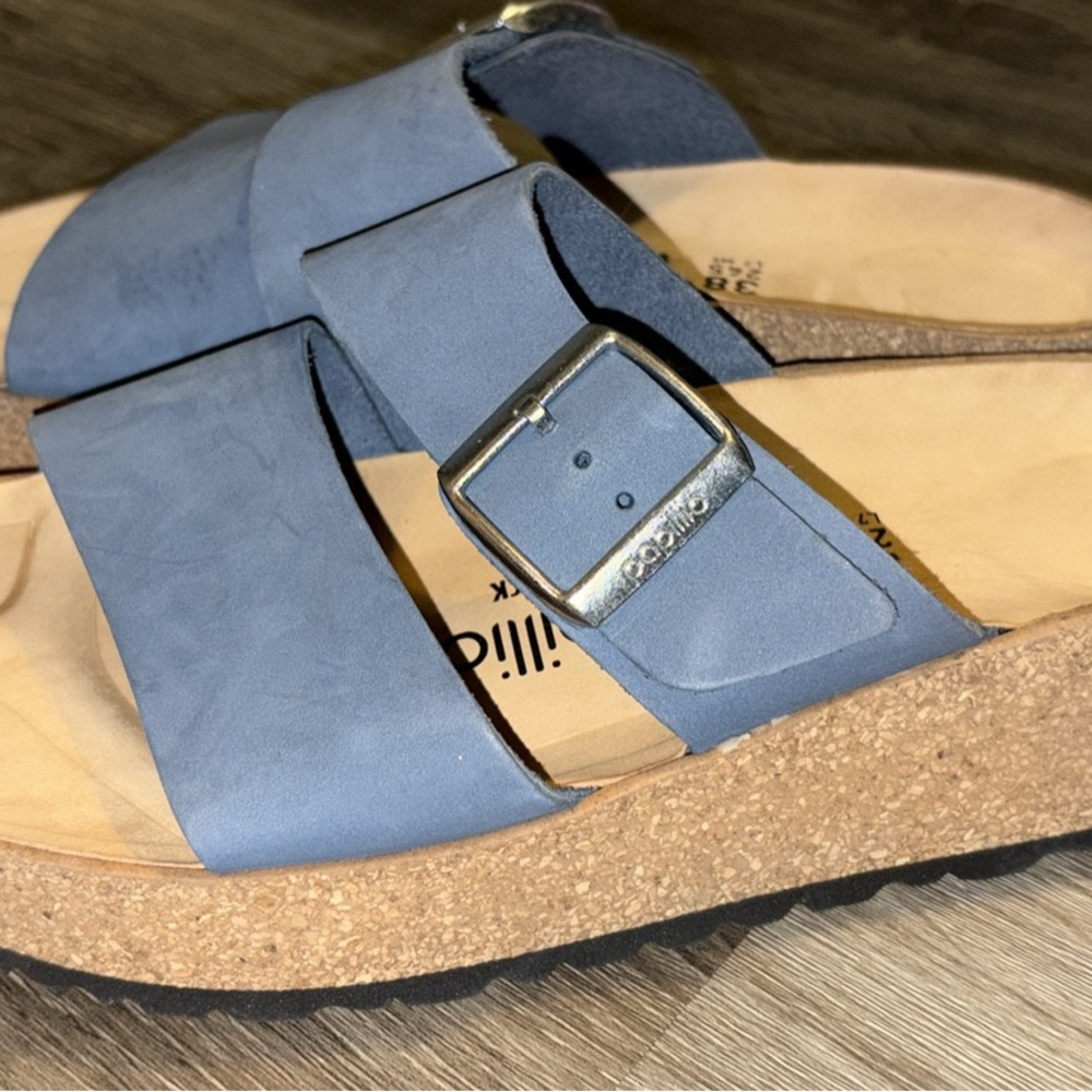 Birkenstock Light Blue Sandals with Silver Buckle
